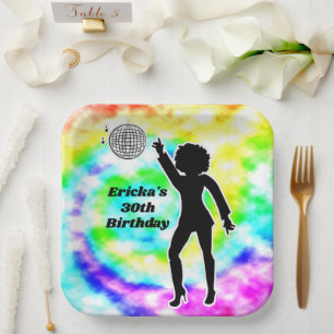 30th Birthday Disco Tie Dye Retro Paper Plates
