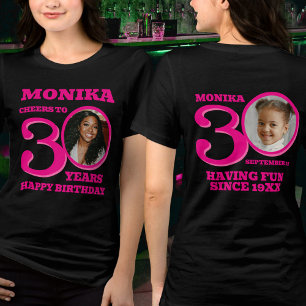 30th Birthday doubled sided photo name pink text Tri-Blend Shirt