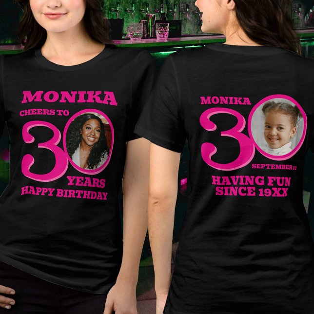 30th Birthday doubled sided photo name pink text Tri-Blend Shirt (Creator Uploaded)