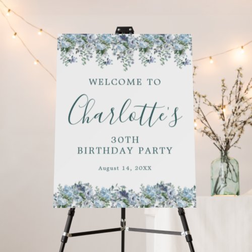 30th Birthday Dusty Blue Floral Welcome Foam Boar Foam Board