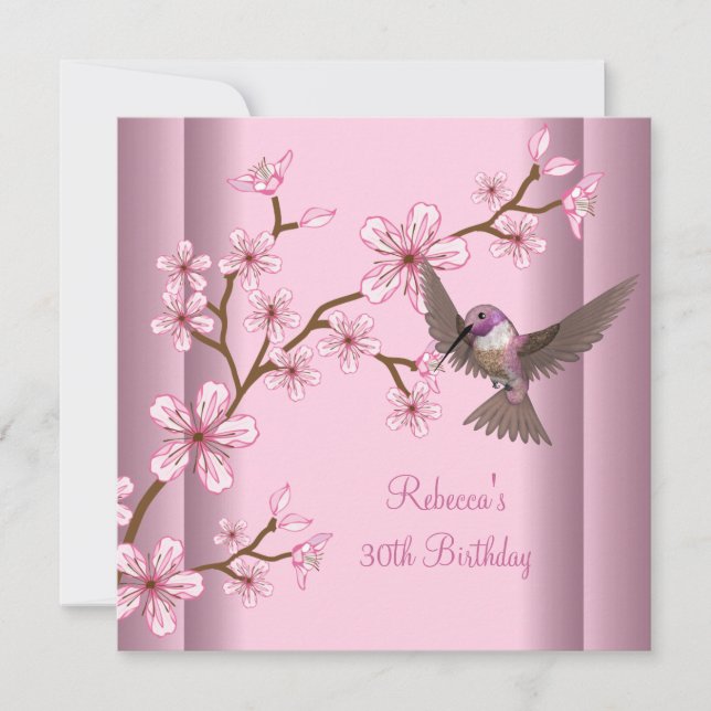 30th Birthday Elegant Asian Pink Flowers Bird Invitation (Front)