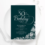 30th Birthday Elegant Emerald Green Silver Roses Invitation<br><div class="desc">Simple elegant 30th birthday party invitation in emerald green and silver. Classy design featuring roses, faux silver foil and typography script font. Trendy invite card perfect for a stylish female bday celebration. Personalize with your own details. Can be customized to any age. Printed Zazzle invitations or instant download digital printable...</div>