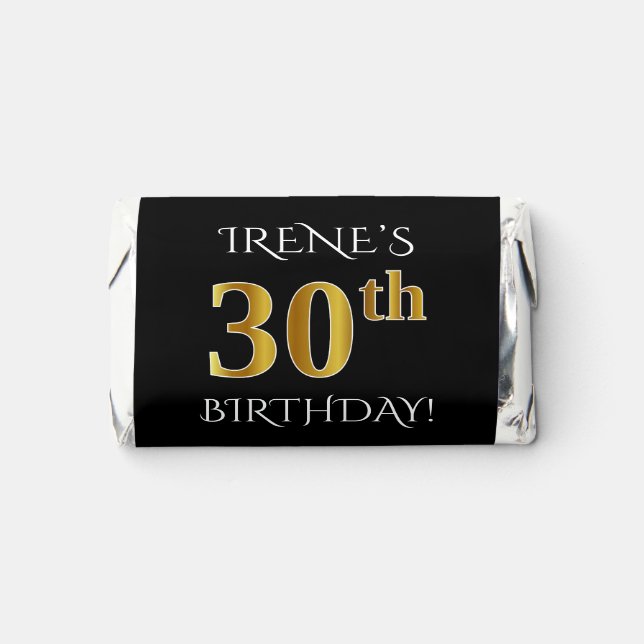 30th Birthday — Elegant, Faux Gold Look 30 + Name Hershey's Miniatures (Front)
