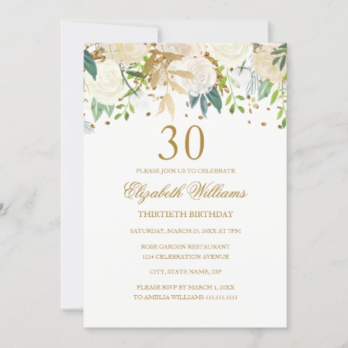 30th Birthday Elegant Gold Floral Invitation