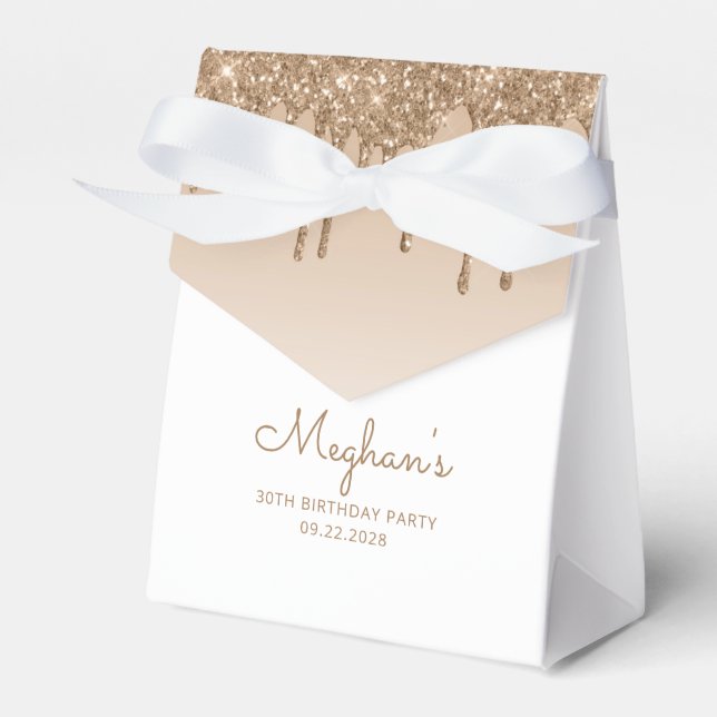 30th Birthday Elegant Gold Glitter Drip Script Favor Boxes (Front Side)
