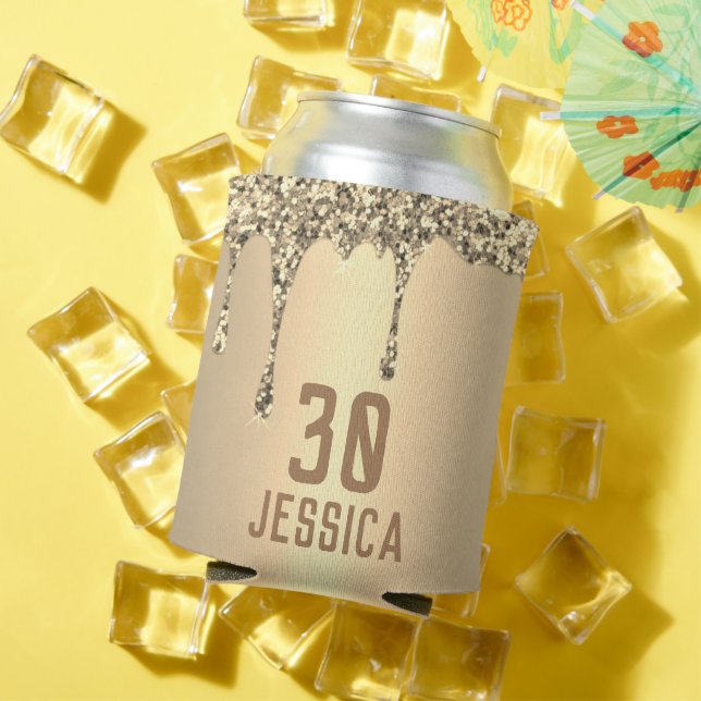 30th Birthday Elegant Golden Glitter Drip Favors Can Cooler (In Situ Summer)