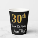 [ Thumbnail: 30th Birthday - Elegant Luxurious Faux Gold Look # Paper Cups ]