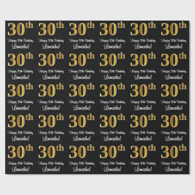 30th Birthday: Elegant Luxurious Faux Gold Look # Wrapping Paper (Flat)