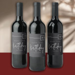 30th Birthday Elegant Minimalist Flat Black Wine Label<br><div class="desc">Celebrate a 30th birthday milestone in style with this simple, modern flat-black and ivory beige wine label.  The sleek minimalist layout pairs a deep matte black background with refined ivory-beige typography—featuring a bold sans-serif for the details and a graceful handwritten script for the word “Birthday.” A sleek square badge highlights...</div>