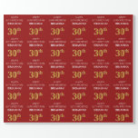 [ Thumbnail: 30th Birthday: Elegant, Red, Faux Gold Look Wrapping Paper ]