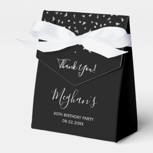 30th Birthday Elegant Silver Confetti Black Favor Boxes