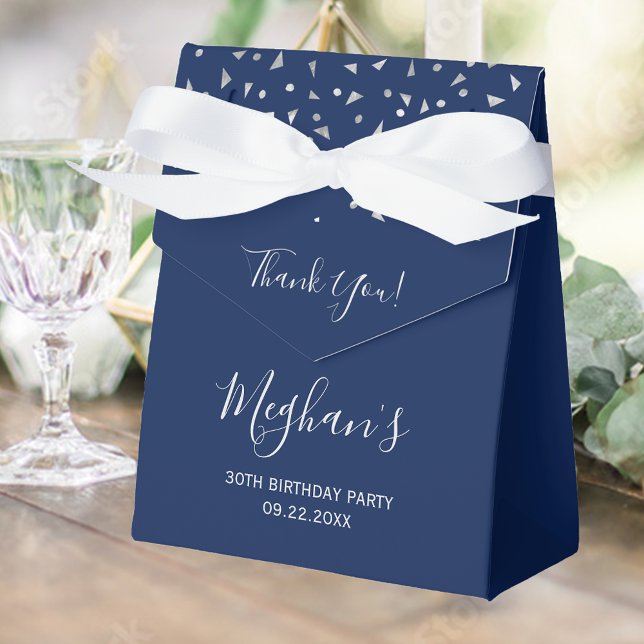 30th Birthday Elegant Silver Confetti Navy Blue Favor Boxes (Creator Uploaded)