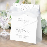 30th Birthday Elegant Silver Confetti White Favor Boxes<br><div class="desc">Thank birthday party guests with these elegant favor boxes,  featuring triangular silver confetti and the words "Thank You!" in gray script on a white background. Personalize them with the guest of honor's name in gray script,  along with the occasion and date in gray sans serif font.</div>