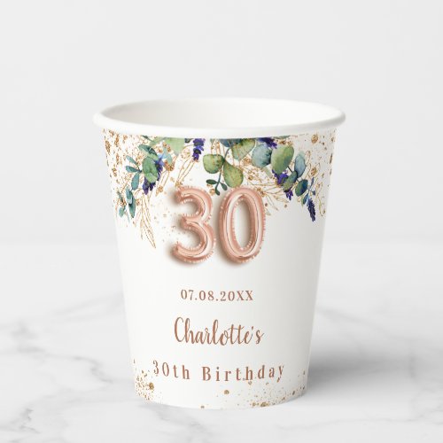 30th birthday eucalyptus greenery glitter monogram paper cups