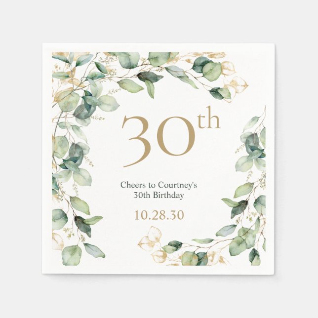30th Birthday Eucalyptus Napkins (Front)