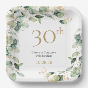 30th Birthday Eucalyptus Paper Plates