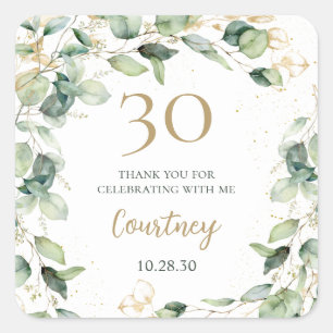 30th Birthday Eucalyptus Thank You Square Sticker