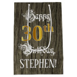 [ Thumbnail: 30th Birthday: Faux Gold Look & Faux Wood Pattern Gift Bag ]