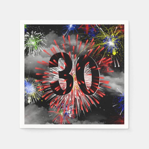 30th Birthday Fireworks In Clouds Napkins