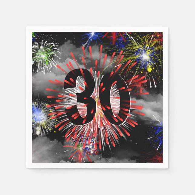 30th Birthday Fireworks In Clouds Napkins (Front)