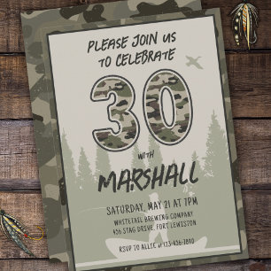 30th Birthday Fishing Camouflage Woodland Forest Invitation