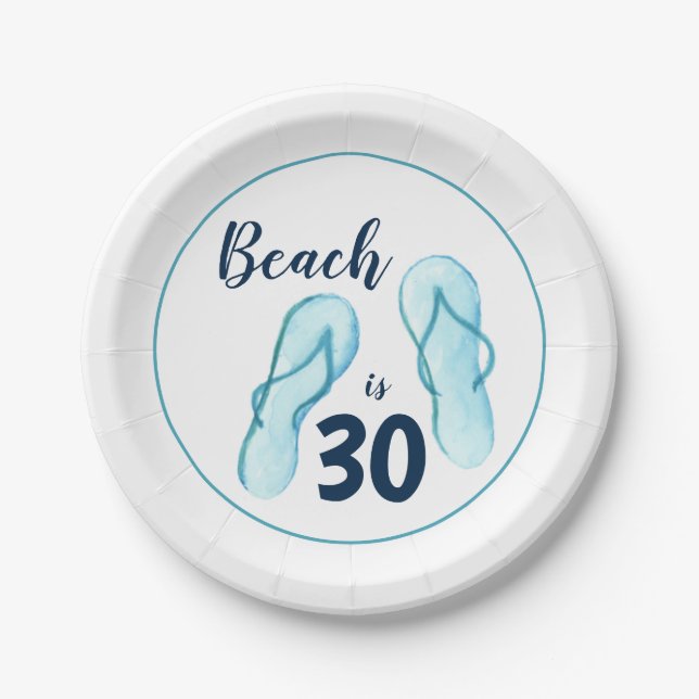 30th Birthday Flip Flops Beach Party Paper Plates (Front)