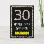 [ Thumbnail: 30th Birthday: Floral Flowers Number, Custom Name Card ]