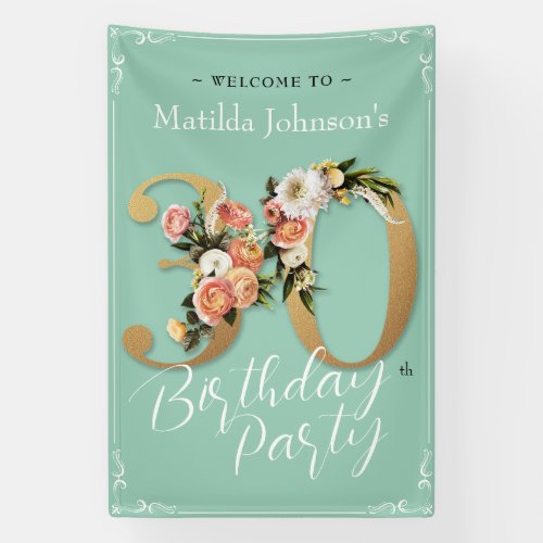 30th Birthday Floral Mint Gold Feminine Welcome