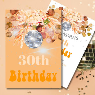 30Th Birthday Floral Orange Disco Invitation