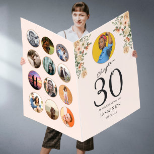 30th Birthday Floral Photo Blush Pink Huge Card