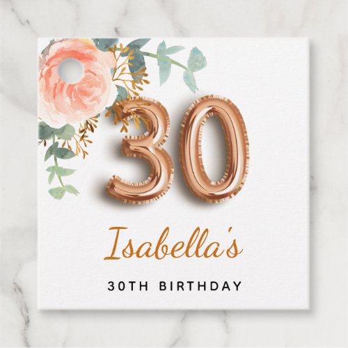 30th birthday floral rose gold eucalyptus monogram favor tags