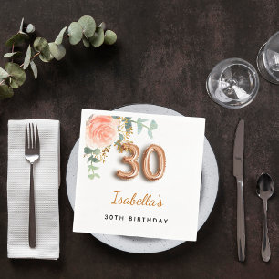 30th birthday floral rose gold eucalyptus monogram napkins