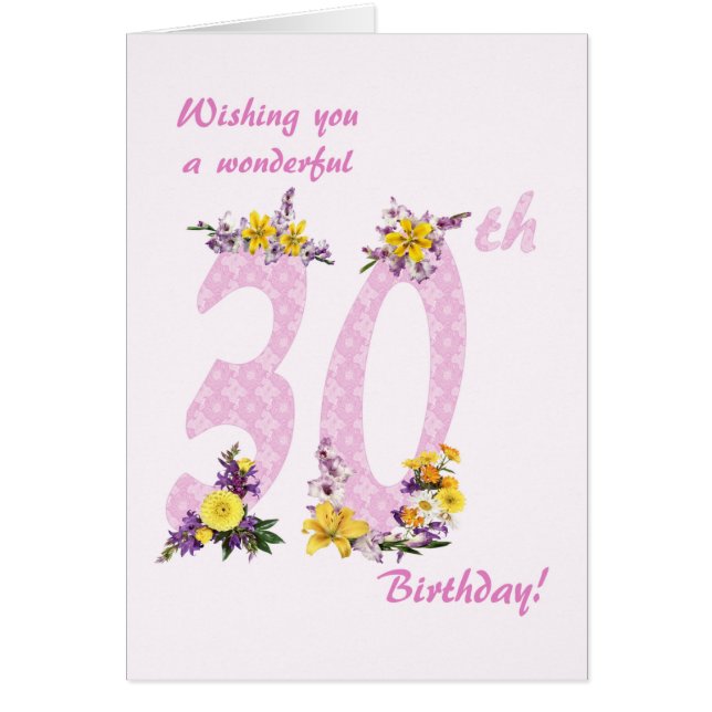 30th Birthday Flower Decorated Numbers Cards (Front)