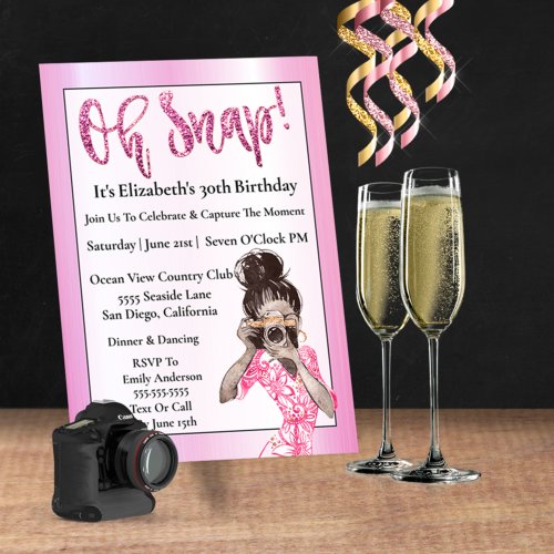 30th Birthday For Her Pink Glitter Oh Snap    In Invitation
