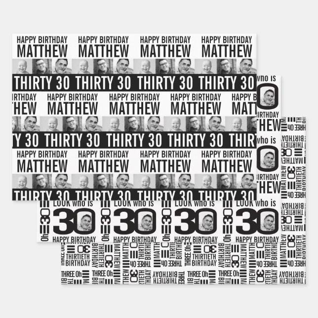 30th birthday four photos black white mono wrapping paper sheets (Set)