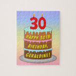 [ Thumbnail: 30th Birthday: Fun Cake and Candles + Custom Name Jigsaw Puzzle ]