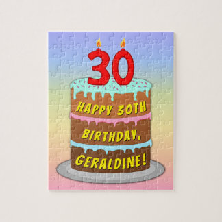 30th Birthday: Fun Cake and Candles + Custom Name Jigsaw Puzzle