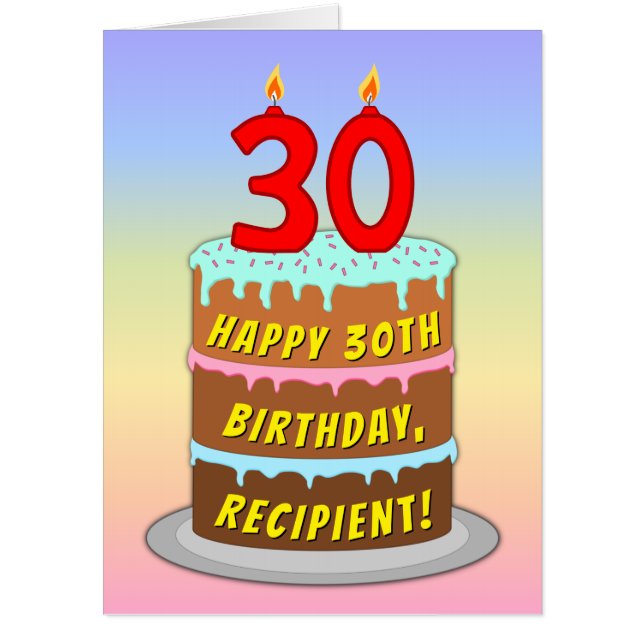 30th Birthday: Fun Cake & Candles, w/ Custom Name Card (Front)