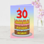 [ Thumbnail: 30th Birthday — Fun Cake & Candles, W/ Custom Name Card ]
