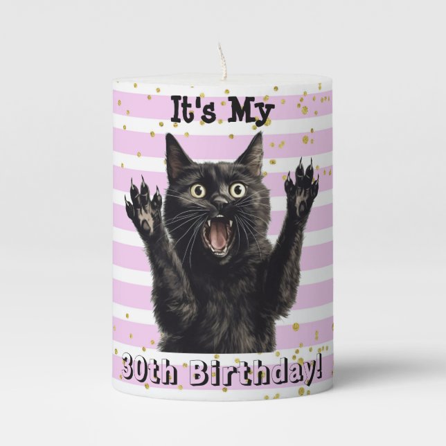 30th Birthday Fun Cat Pillar Candle (Front)