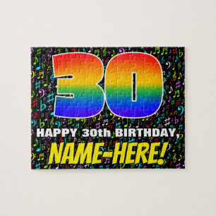 30th Birthday — Fun, Colorful Music Symbols & “30” Jigsaw Puzzle