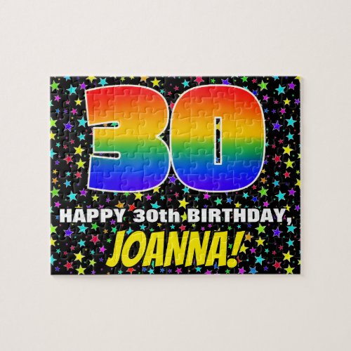 30th Birthday  Fun Colorful Star Field Pattern Jigsaw Puzzle