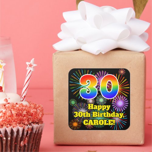 30th Birthday Fun Fireworks Look Rainbow  30 Square Sticker