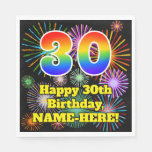 [ Thumbnail: 30th Birthday: Fun Fireworks Pattern + Rainbow 30 Napkins ]