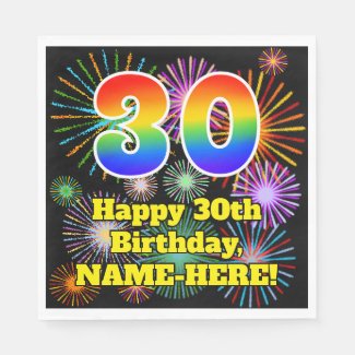 30th Birthday: Fun Fireworks Pattern + Rainbow 30