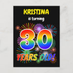 [ Thumbnail: 30th Birthday - Fun Fireworks, Rainbow Look "30" Postcard ]