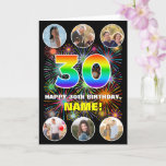 [ Thumbnail: 30th Birthday: Fun Rainbow #, Custom Name & Photos Card ]