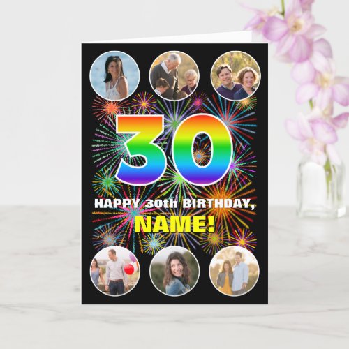 30th Birthday Fun Rainbow  Custom Name  Photos Card