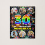 [ Thumbnail: 30th Birthday: Fun Rainbow #, Custom Name + Photos Jigsaw Puzzle ]