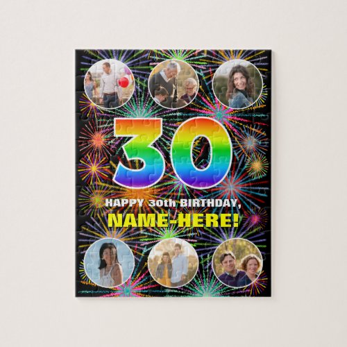 30th Birthday Fun Rainbow  Custom Name  Photos Jigsaw Puzzle